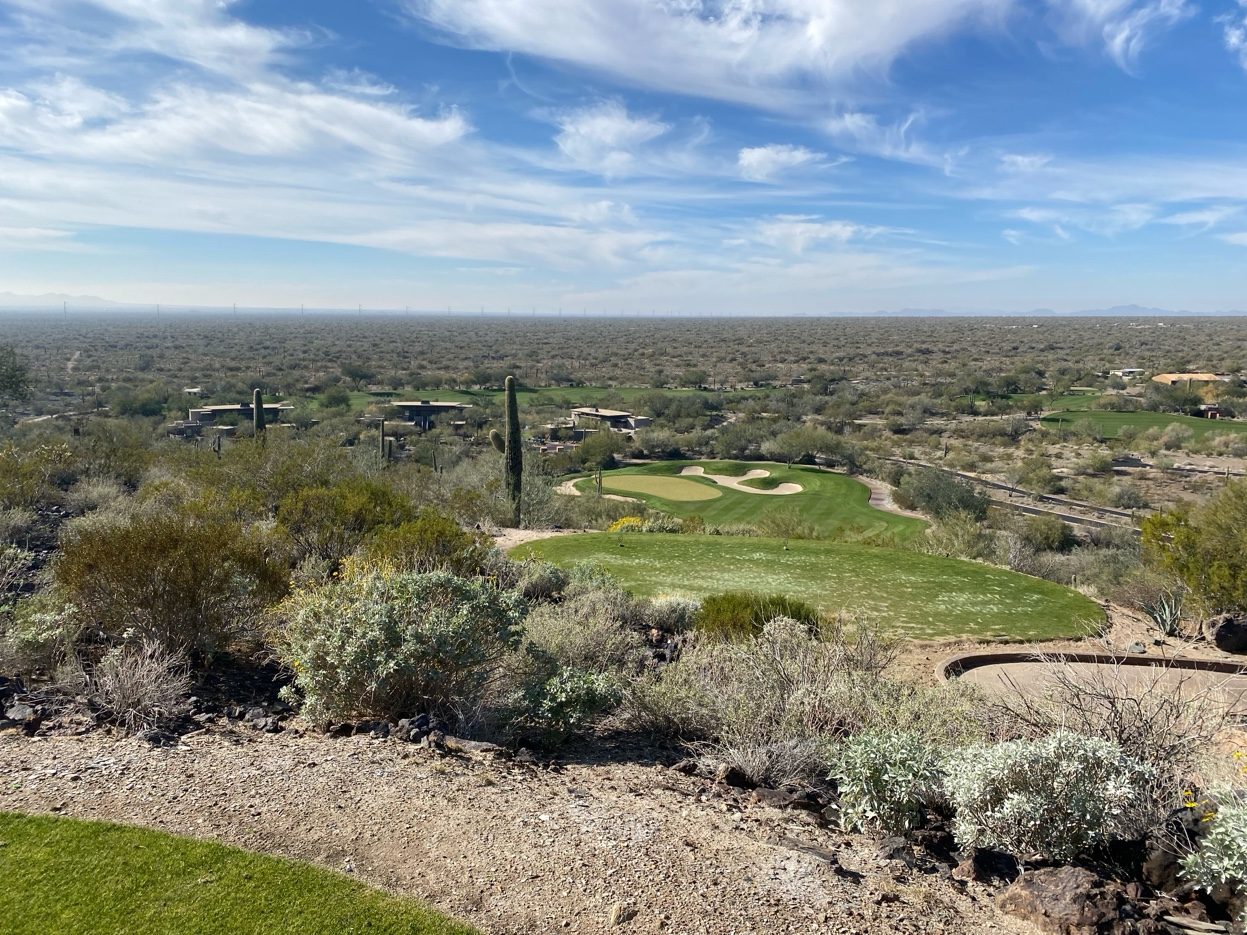 Quintero Golf Club — desert views from elevated tee, Scottsdale area